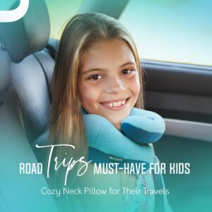 BCOZZY 8-12 Y/O Kids Travel Pillow for Car & Airplane, Soft Kids Neck Pillow for Traveling in Car Seat, Provides Double Support for Toddlers Head & Chin in Road Trips, Washable, Medium Size, Navy