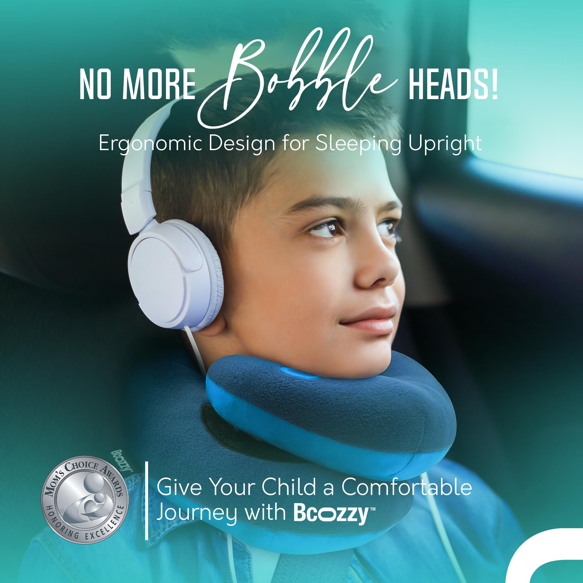 BCOZZY 8-12 Y/O Kids Travel Pillow for Car & Airplane, Soft Kids Neck Pillow for Traveling in Car Seat, Provides Double Support for Toddlers Head & Chin in Road Trips, Washable, Medium Size, Navy