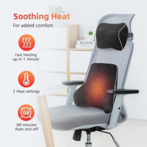 COMFIER Lumbar Support Pillow for Office Chair,Back Support Pillow for Car,Recliner, Memory Foam Back Support Cushion for Back Pain Relief Improve Posture,5 Massage Modes & 2 Heat Levels