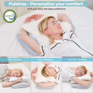 Pulatree Cervical Pillow for Neck Pain Relief, Odorless Contour Memory Foam Pillows, Ergonomic Orthopedic Bed Pillows for Sleeping, Support Side Back Stomach Sleeper (Queen)