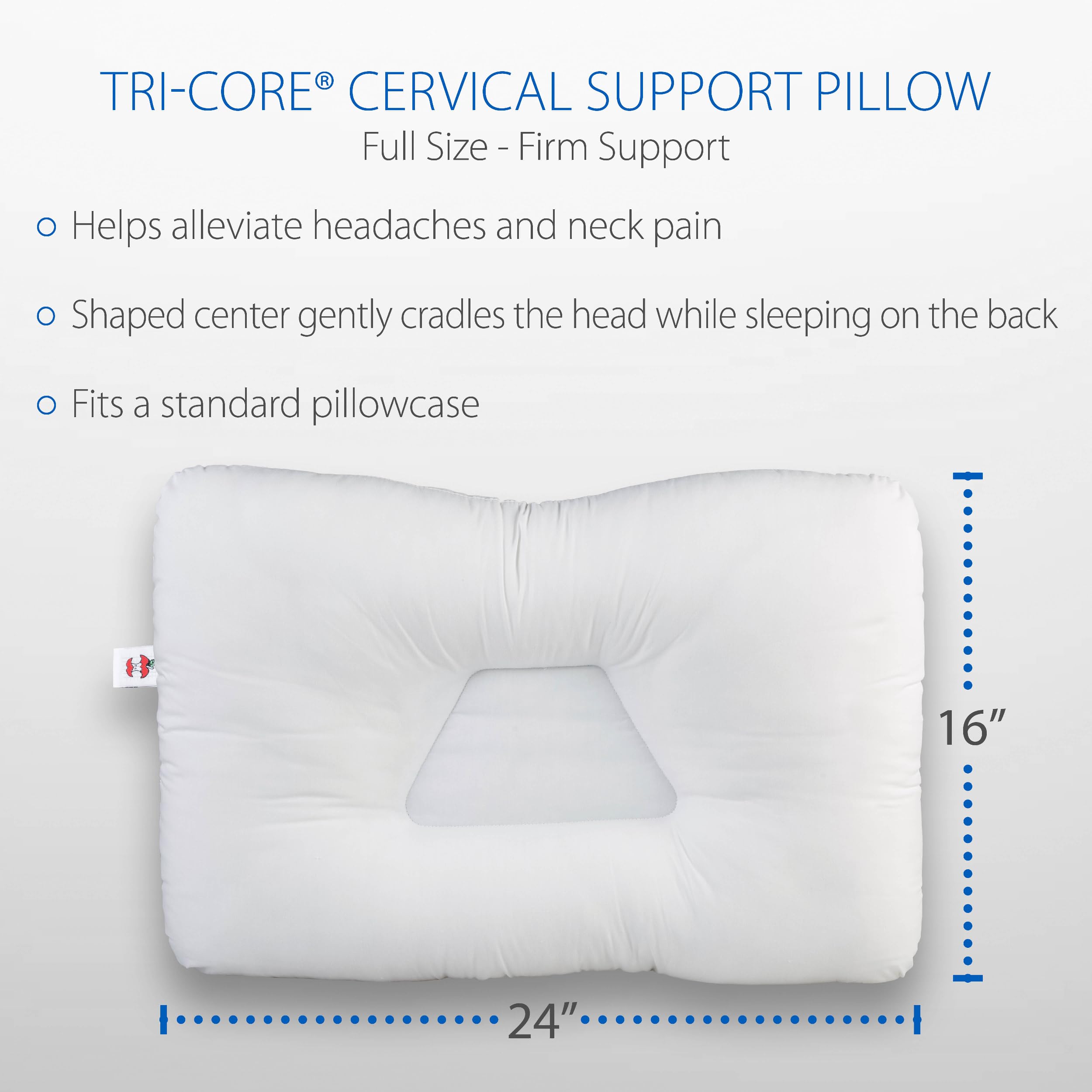 Core Products Tri-Core Cervical Support Pillow for Neck , Shoulder , and Back Pain Relief ; Ergonomic Orthopedic Contour - for Back and Side Sleepers ; Assembled in the USA - Firm , Full Size