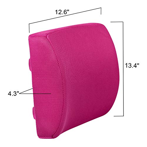 LOVEHOME Lumbar Support Pillow for Chair and Car, Back Support for Office Chair Memory Foam Cushion with Mesh Cover for Back Pain Relief - Pink