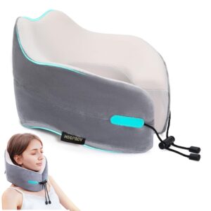 keepmov travel neck pillow - travel pillows for airplanes, 100% pure memory foam neck pillow for flight headrest sleep (grey)