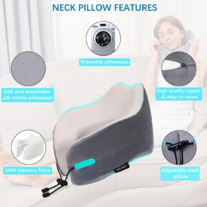 KEEPMOV Travel Neck Pillow - Travel Pillows for Airplanes, 100% Pure Memory Foam Neck Pillow for Flight Headrest Sleep (Grey)