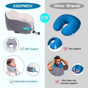 KEEPMOV Travel Neck Pillow - Travel Pillows for Airplanes, 100% Pure Memory Foam Neck Pillow for Flight Headrest Sleep (Grey)