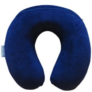 TravelMate Memory Foam Neck Pillow - Adjustable Thickness for Best Comfort, Dark Blue