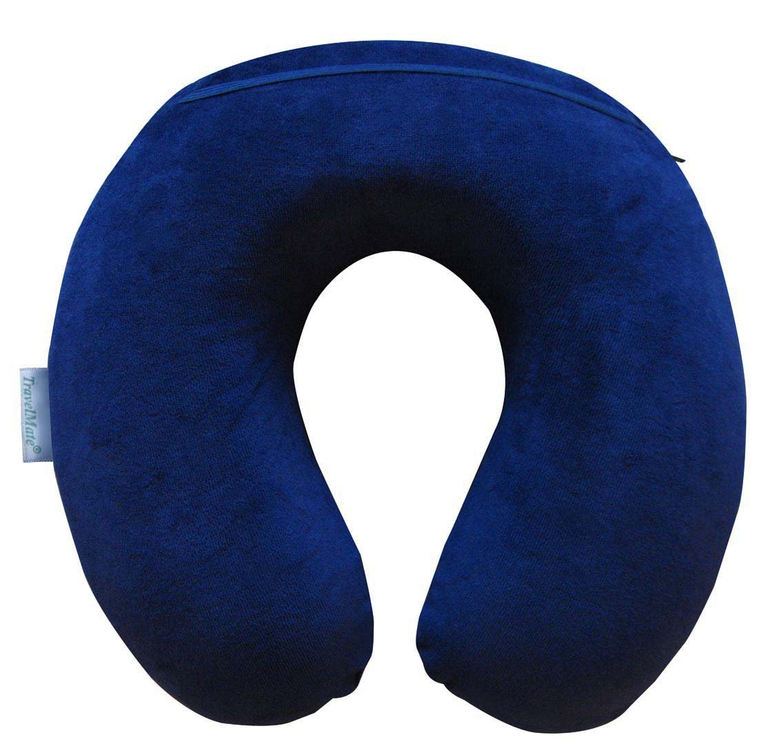 TravelMate Memory Foam Neck Pillow - Adjustable Thickness for Best Comfort, Dark Blue