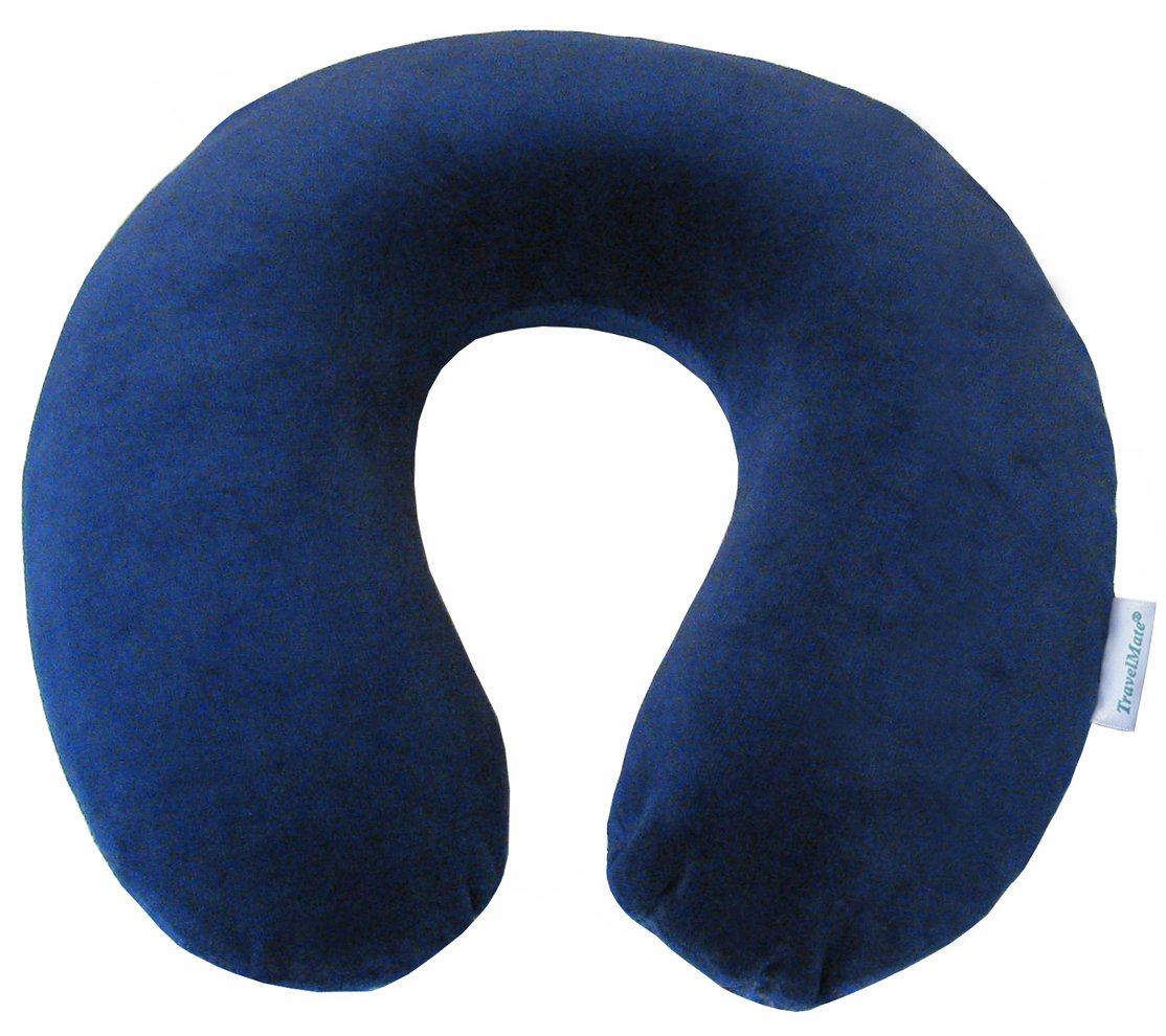 TravelMate Memory Foam Neck Pillow - Adjustable Thickness for Best Comfort, Dark Blue