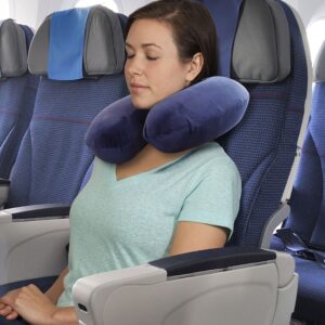 TravelMate Memory Foam Neck Pillow - Adjustable Thickness for Best Comfort, Dark Blue