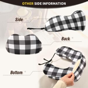 Vnurnrn Black White Buffalo Plaid Travel Neck Pillow Memory Foam Airplane Pillow with Storage Bag Head Support Soft Pillows Neck Support Pillow for Gifts Camp Study Work