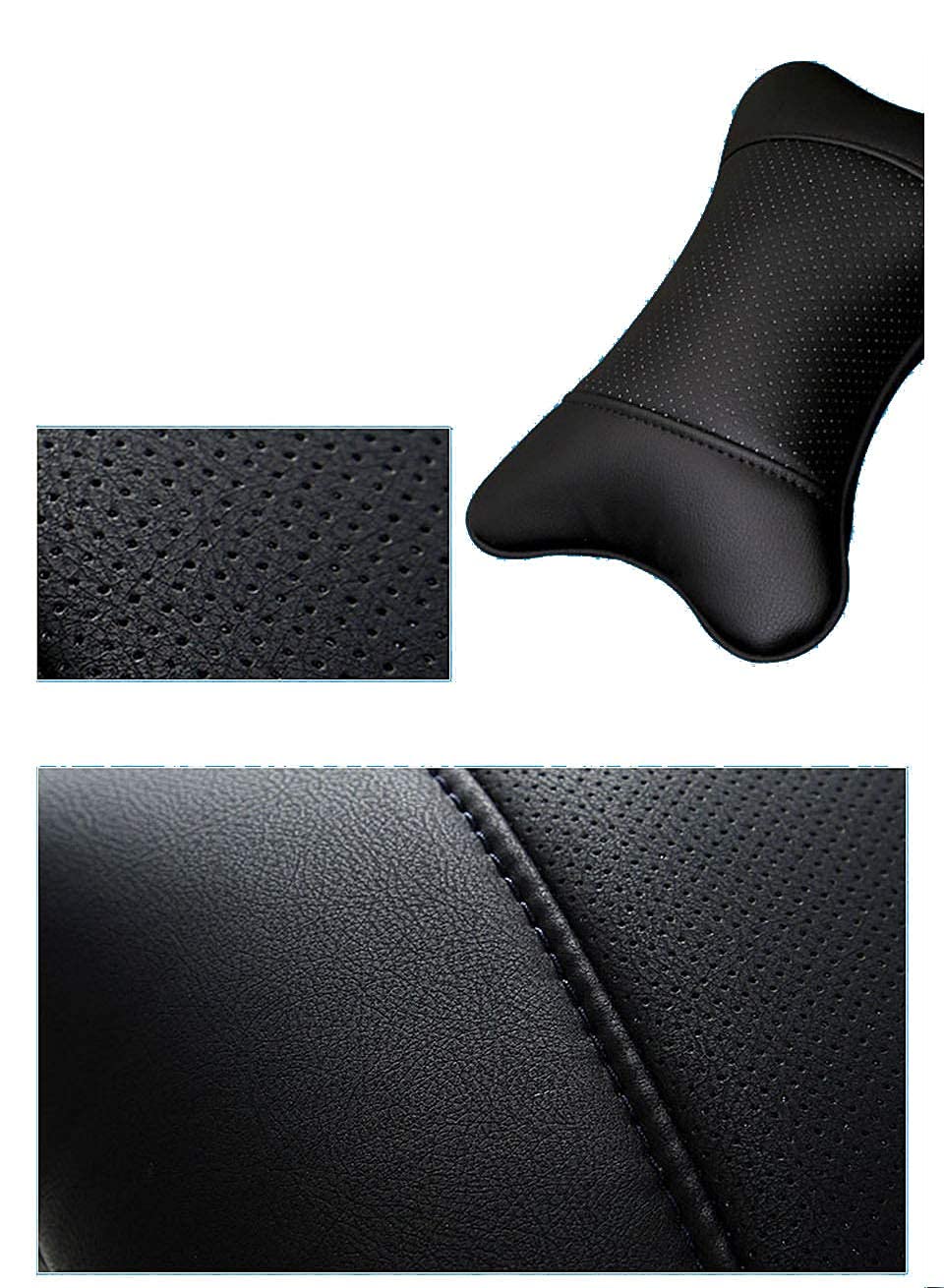 yuhuru Car Neck Pillows Both Side Pu Leather 2pieces Pack Headrest Fit for Most Cars Filled Fiber Universal Car Pillow (Black)