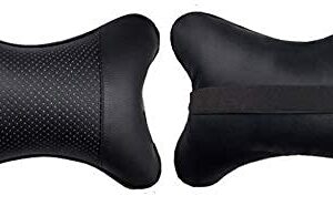 yuhuru Car Neck Pillows Both Side Pu Leather 2pieces Pack Headrest Fit for Most Cars Filled Fiber Universal Car Pillow (Black)