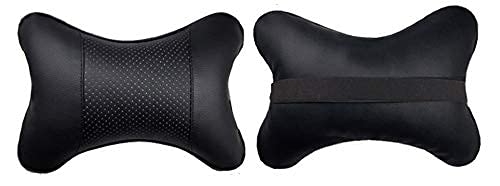 yuhuru Car Neck Pillows Both Side Pu Leather 2pieces Pack Headrest Fit for Most Cars Filled Fiber Universal Car Pillow (Black)