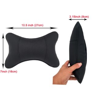 yuhuru Car Neck Pillows Both Side Pu Leather 2pieces Pack Headrest Fit for Most Cars Filled Fiber Universal Car Pillow (Black)