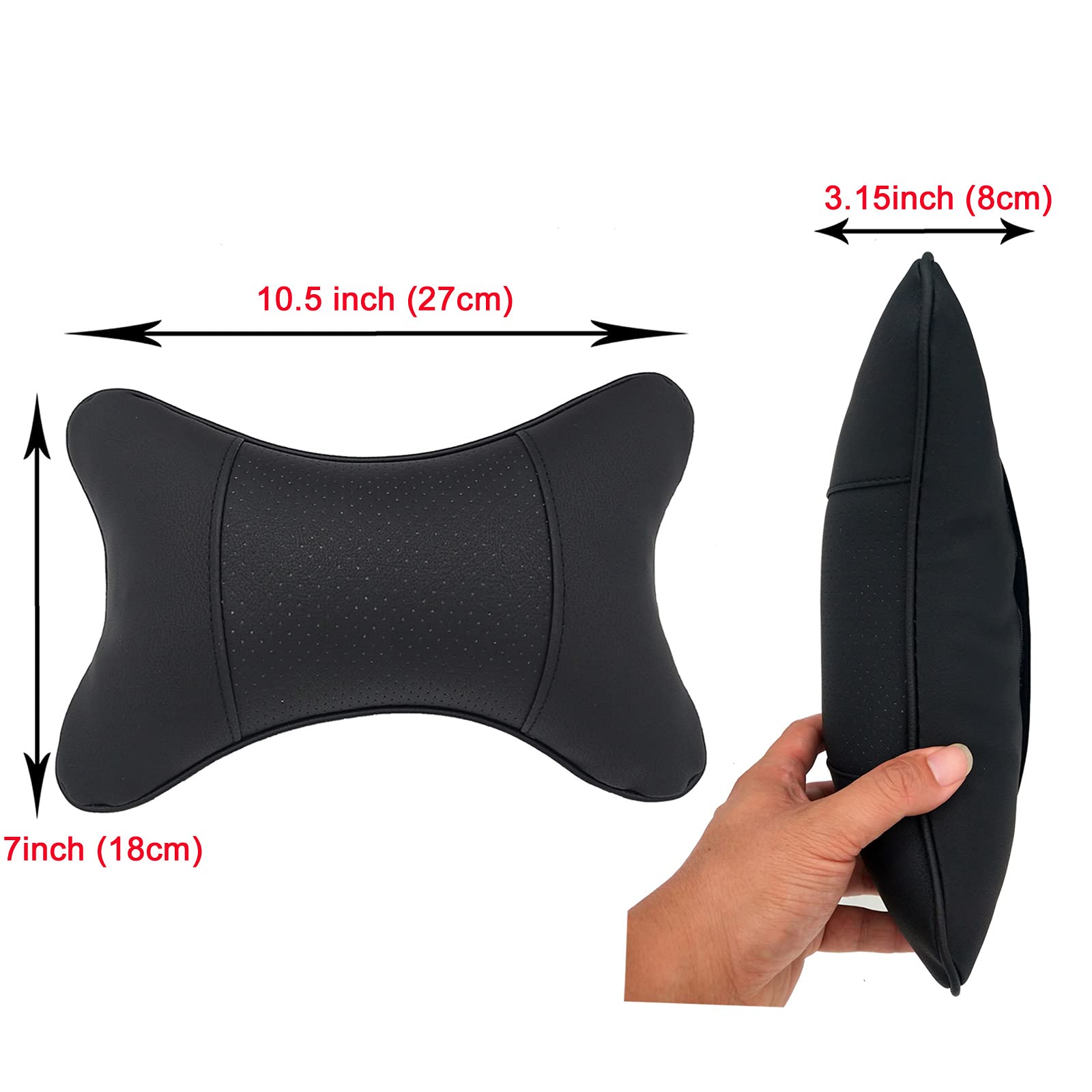 yuhuru Car Neck Pillows Both Side Pu Leather 2pieces Pack Headrest Fit for Most Cars Filled Fiber Universal Car Pillow (Black)