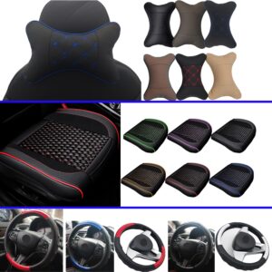 yuhuru Car Neck Pillows Both Side Pu Leather 2pieces Pack Headrest Fit for Most Cars Filled Fiber Universal Car Pillow (Black)