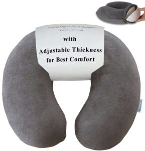 travelmate memory foam neck pillow - adjustable thickness for best comfort, grey