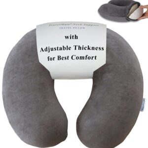 TravelMate Memory Foam Neck Pillow - Adjustable Thickness for Best Comfort, Grey