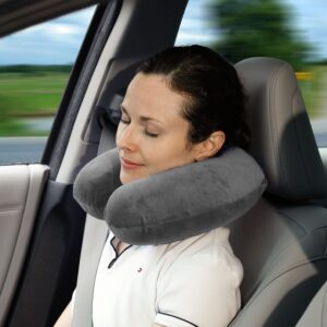 TravelMate Memory Foam Neck Pillow - Adjustable Thickness for Best Comfort, Grey