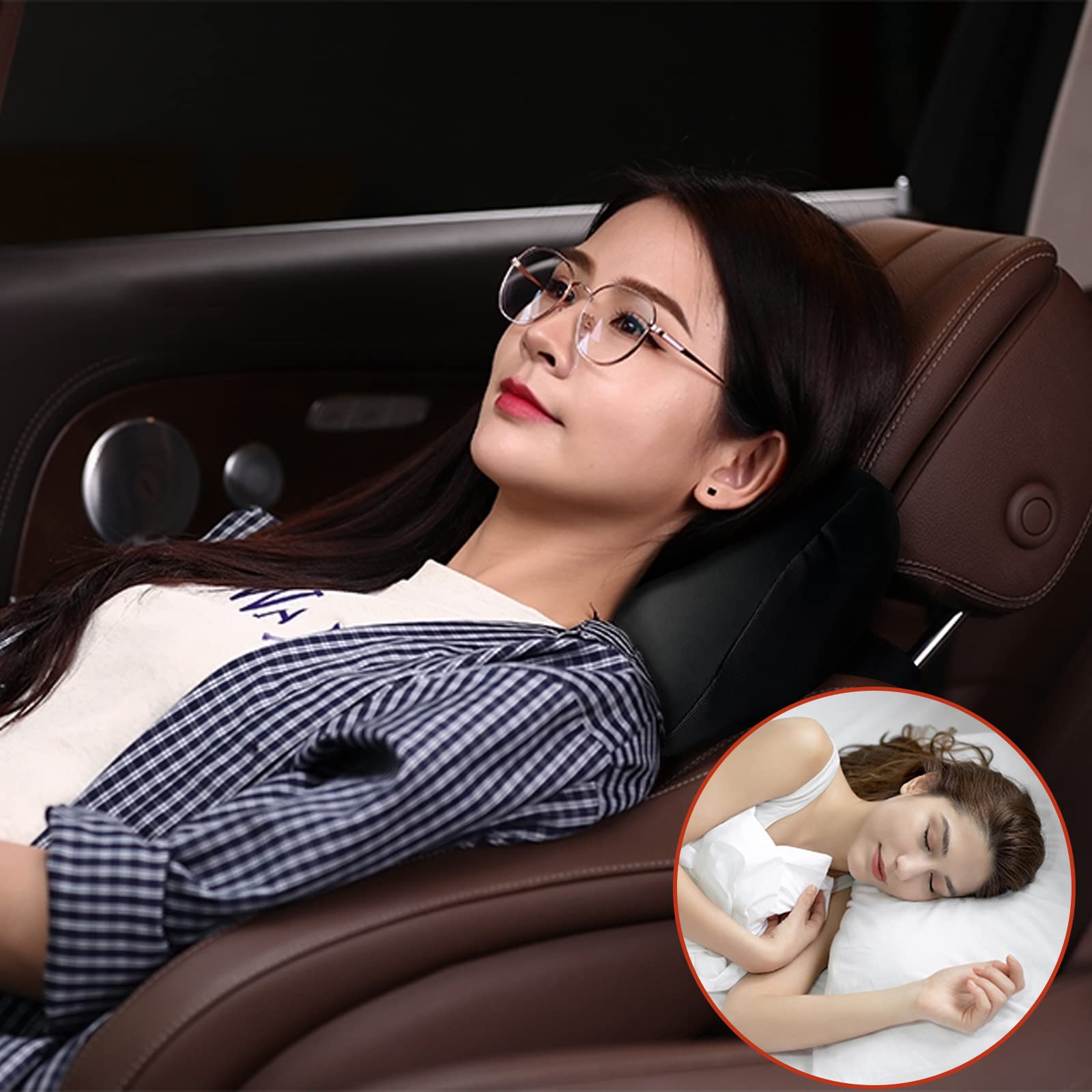 Support Travel Car Headrest Pillow, 100% Memory Foam Car Pillow, Adjustable Strap & Breathable Removable Cover, Ergonomic Design Neck Pillow - Car Neck Pillow for Driving/Neck Pain Relief(Black, 1P)