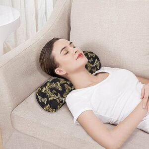 Vnurnrn Butterflies Gold Neck Support Pillow Round Neck Roll Bolster Cylinder Pillow Cervical Pillows Round Neck Pillow for Leg Knee Back Head Support for Camp Work Women Men Traveling