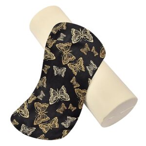 Vnurnrn Butterflies Gold Neck Support Pillow Round Neck Roll Bolster Cylinder Pillow Cervical Pillows Round Neck Pillow for Leg Knee Back Head Support for Camp Work Women Men Traveling