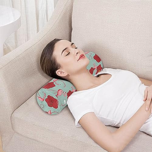 Vnurnrn Flamingo Bird Trumpet Flower Neck Support Pillow Round Neck Roll Bolster Cylinder Pillow Cervical Pillows Round Neck Pillow for Leg Knee Back Head Support for Bedroom Camp Work Women Men