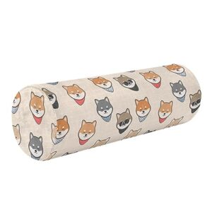vnurnrn cute japanese dog shiba neck support pillow round neck roll bolster cylinder pillow cervical pillows round neck pillow for leg knee back head support for camp work women men traveling