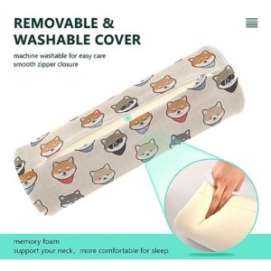 Vnurnrn Cute Japanese Dog Shiba Neck Support Pillow Round Neck Roll Bolster Cylinder Pillow Cervical Pillows Round Neck Pillow for Leg Knee Back Head Support for Camp Work Women Men Traveling