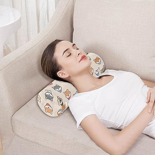 Vnurnrn Cute Japanese Dog Shiba Neck Support Pillow Round Neck Roll Bolster Cylinder Pillow Cervical Pillows Round Neck Pillow for Leg Knee Back Head Support for Camp Work Women Men Traveling