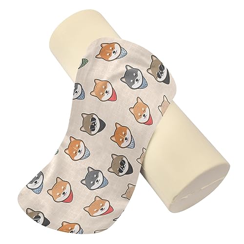 Vnurnrn Cute Japanese Dog Shiba Neck Support Pillow Round Neck Roll Bolster Cylinder Pillow Cervical Pillows Round Neck Pillow for Leg Knee Back Head Support for Camp Work Women Men Traveling