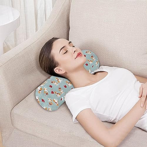 Vnurnrn Corgis Dog Hearts Neck Support Pillow Round Neck Roll Bolster Cylinder Pillow Cervical Pillows Round Neck Pillow for Leg Knee Back Head Support for Work Women Men Traveling Headrest