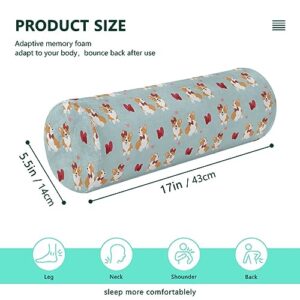 Vnurnrn Corgis Dog Hearts Neck Support Pillow Round Neck Roll Bolster Cylinder Pillow Cervical Pillows Round Neck Pillow for Leg Knee Back Head Support for Work Women Men Traveling Headrest