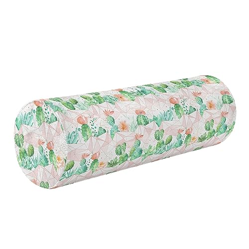 Vnurnrn Succulents Cactus Peach Neck Support Pillow Round Neck Roll Bolster Cylinder Pillow Cervical Pillows Round Neck Pillow for Leg Knee Back Head Support for Bedroom Camp Work Women Men