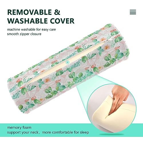 Vnurnrn Succulents Cactus Peach Neck Support Pillow Round Neck Roll Bolster Cylinder Pillow Cervical Pillows Round Neck Pillow for Leg Knee Back Head Support for Bedroom Camp Work Women Men