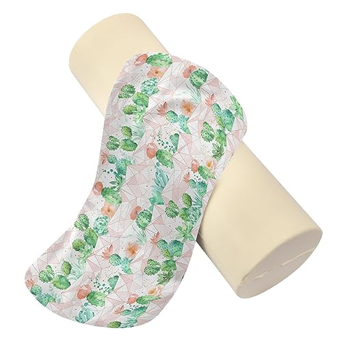 Vnurnrn Succulents Cactus Peach Neck Support Pillow Round Neck Roll Bolster Cylinder Pillow Cervical Pillows Round Neck Pillow for Leg Knee Back Head Support for Bedroom Camp Work Women Men