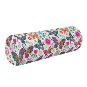 Vnurnrn Spring Butterflies Flowers Neck Support Pillow Round Neck Roll Bolster Cylinder Pillow Cervical Pillows Round Neck Pillow for Leg Knee Back Head Support for Camp Work Women Men Traveling