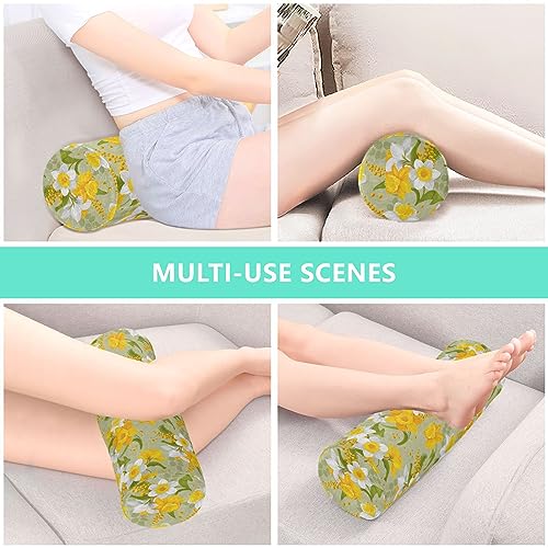 Vnurnrn Retro Flower Faffodils Leaves Neck Support Pillow Round Neck Roll Bolster Cylinder Pillow Cervical Pillows Round Neck Pillow for Leg Knee Back Head Support for Camp Study Work Men