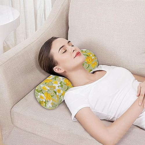 Vnurnrn Retro Flower Faffodils Leaves Neck Support Pillow Round Neck Roll Bolster Cylinder Pillow Cervical Pillows Round Neck Pillow for Leg Knee Back Head Support for Camp Study Work Men