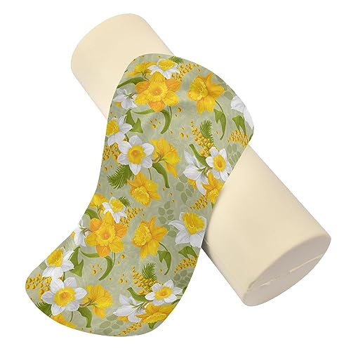 Vnurnrn Retro Flower Faffodils Leaves Neck Support Pillow Round Neck Roll Bolster Cylinder Pillow Cervical Pillows Round Neck Pillow for Leg Knee Back Head Support for Camp Study Work Men