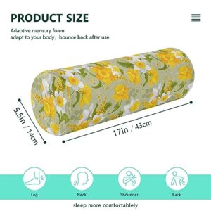 Vnurnrn Retro Flower Faffodils Leaves Neck Support Pillow Round Neck Roll Bolster Cylinder Pillow Cervical Pillows Round Neck Pillow for Leg Knee Back Head Support for Camp Study Work Men