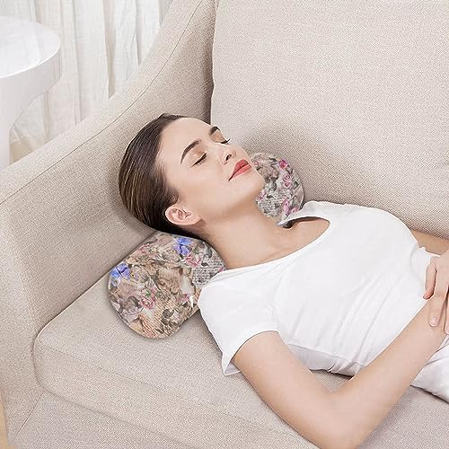 Vnurnrn Stamps Rose Flowers Butterflies Neck Support Pillow Round Neck Roll Bolster Cylinder Pillow Cervical Pillows Round Neck Pillow for Leg Knee Back Head Support for Camp Study Work Men