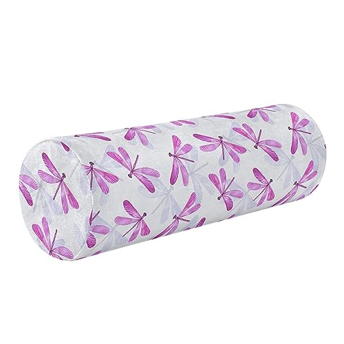 Vnurnrn Purple Red Dragonfly Neck Support Pillow Round Neck Roll Bolster Cylinder Pillow Cervical Pillows Round Neck Pillow for Leg Knee Back Head Support for Work Women Men Traveling Headrest