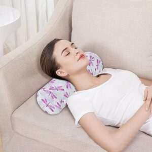 Vnurnrn Purple Red Dragonfly Neck Support Pillow Round Neck Roll Bolster Cylinder Pillow Cervical Pillows Round Neck Pillow for Leg Knee Back Head Support for Work Women Men Traveling Headrest