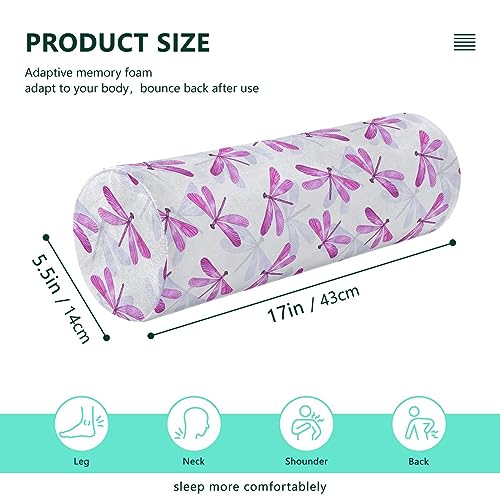 Vnurnrn Purple Red Dragonfly Neck Support Pillow Round Neck Roll Bolster Cylinder Pillow Cervical Pillows Round Neck Pillow for Leg Knee Back Head Support for Work Women Men Traveling Headrest