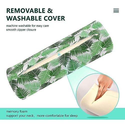 Vnurnrn Tropical Leaves Neck Support Pillow Round Neck Roll Bolster Cylinder Pillow Cervical Pillows Round Neck Pillow for Leg Knee Back Head Support for Work Women Men Traveling Headrest