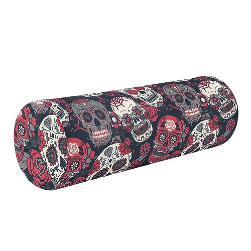 Day Of The Dead Colorful Sugar Skull Neck Support Pillow Round Neck Roll Bolster Cylinder Pillow Cervical Pillows Round Neck Pillow for Leg Knee Back Head Support for Camp Work Women Men Traveling