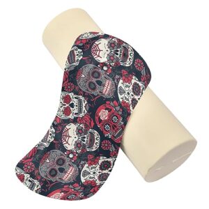 Day Of The Dead Colorful Sugar Skull Neck Support Pillow Round Neck Roll Bolster Cylinder Pillow Cervical Pillows Round Neck Pillow for Leg Knee Back Head Support for Camp Work Women Men Traveling