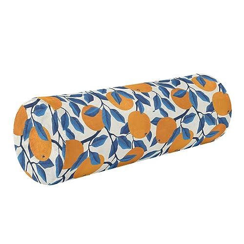 Vnurnrn Blue Leaves Oranges Neck Support Pillow Round Neck Roll Bolster Cylinder Pillow Cervical Pillows Round Neck Pillow for Leg Knee Back Head Support for Camp Work Women Men Traveling