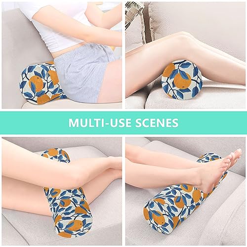 Vnurnrn Blue Leaves Oranges Neck Support Pillow Round Neck Roll Bolster Cylinder Pillow Cervical Pillows Round Neck Pillow for Leg Knee Back Head Support for Camp Work Women Men Traveling